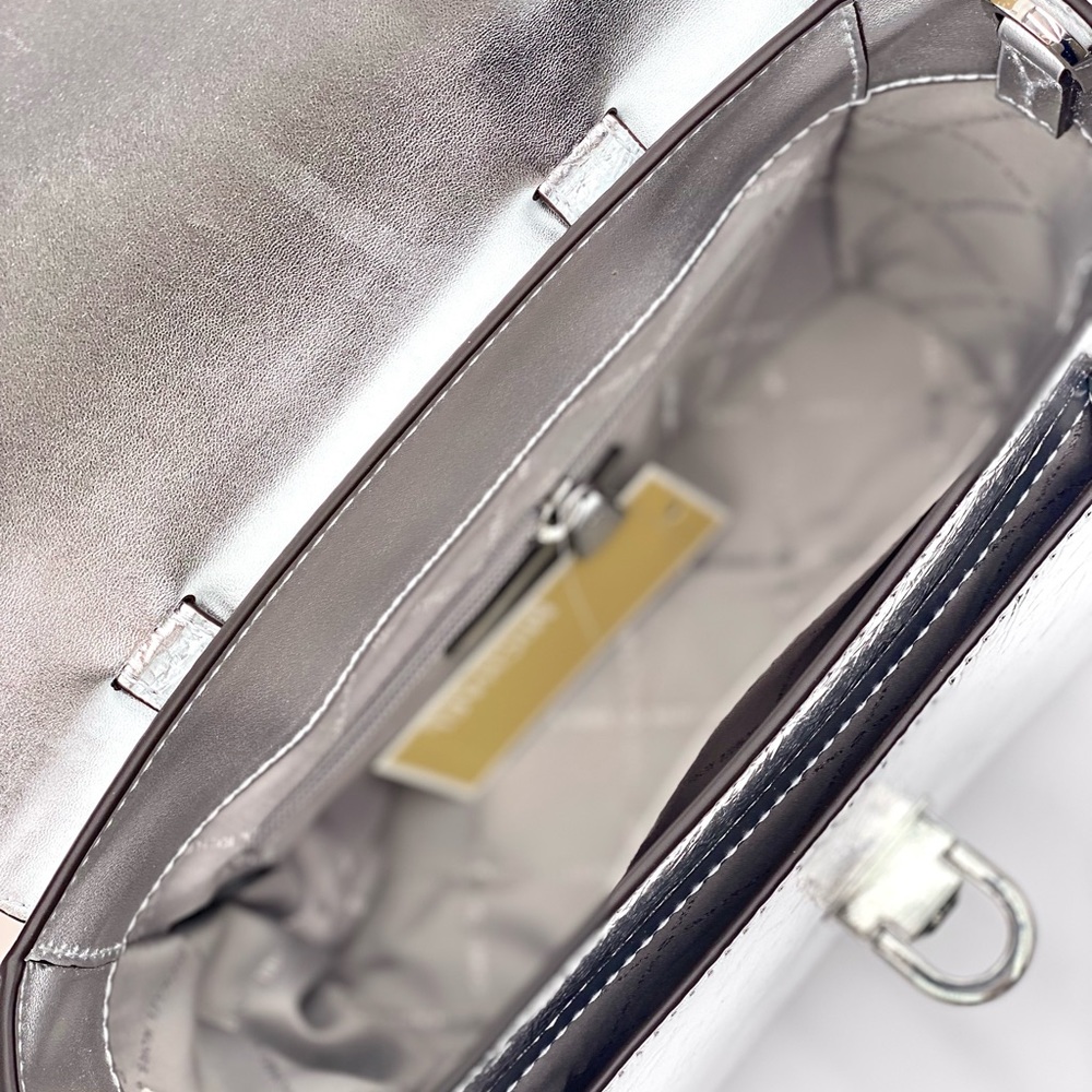 Michael Kors Manhattan Medium Red Leather Satchel Crossbody Bag Silver - Picture 8 of 11